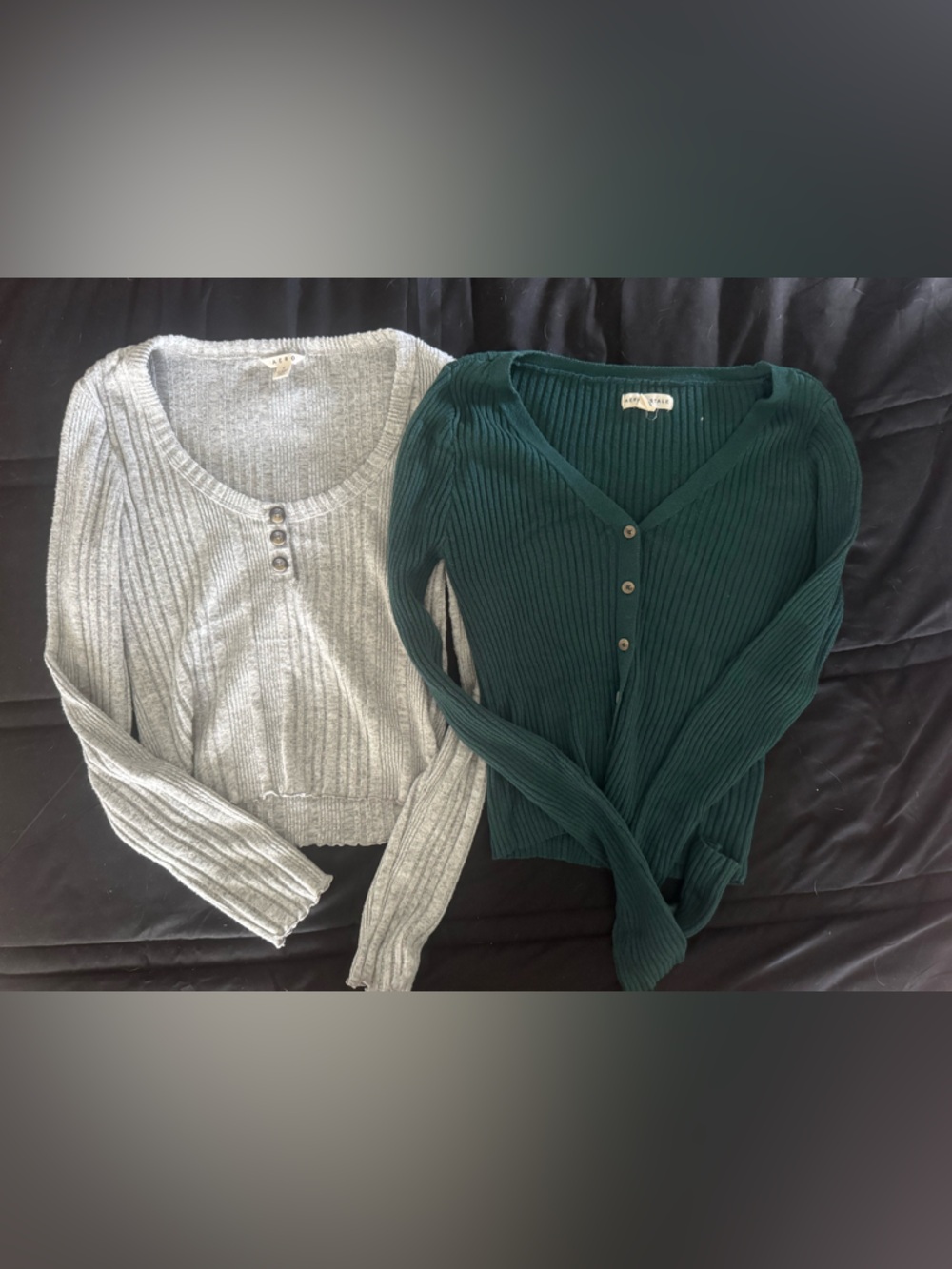 Aeropostale Ribbed Button-Front Sweaters in Light Gray and Deep Green